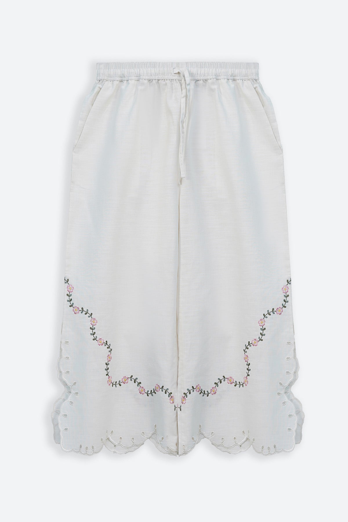 WHITE PEONY EMBROIDERED CULOTTES
