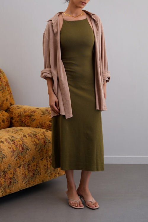 OLIVE BODYCON A-LINE DRESS