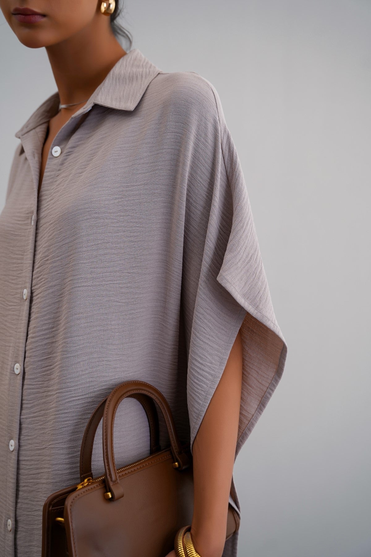SLATE GREY BATWING KAFTAN-DRESS