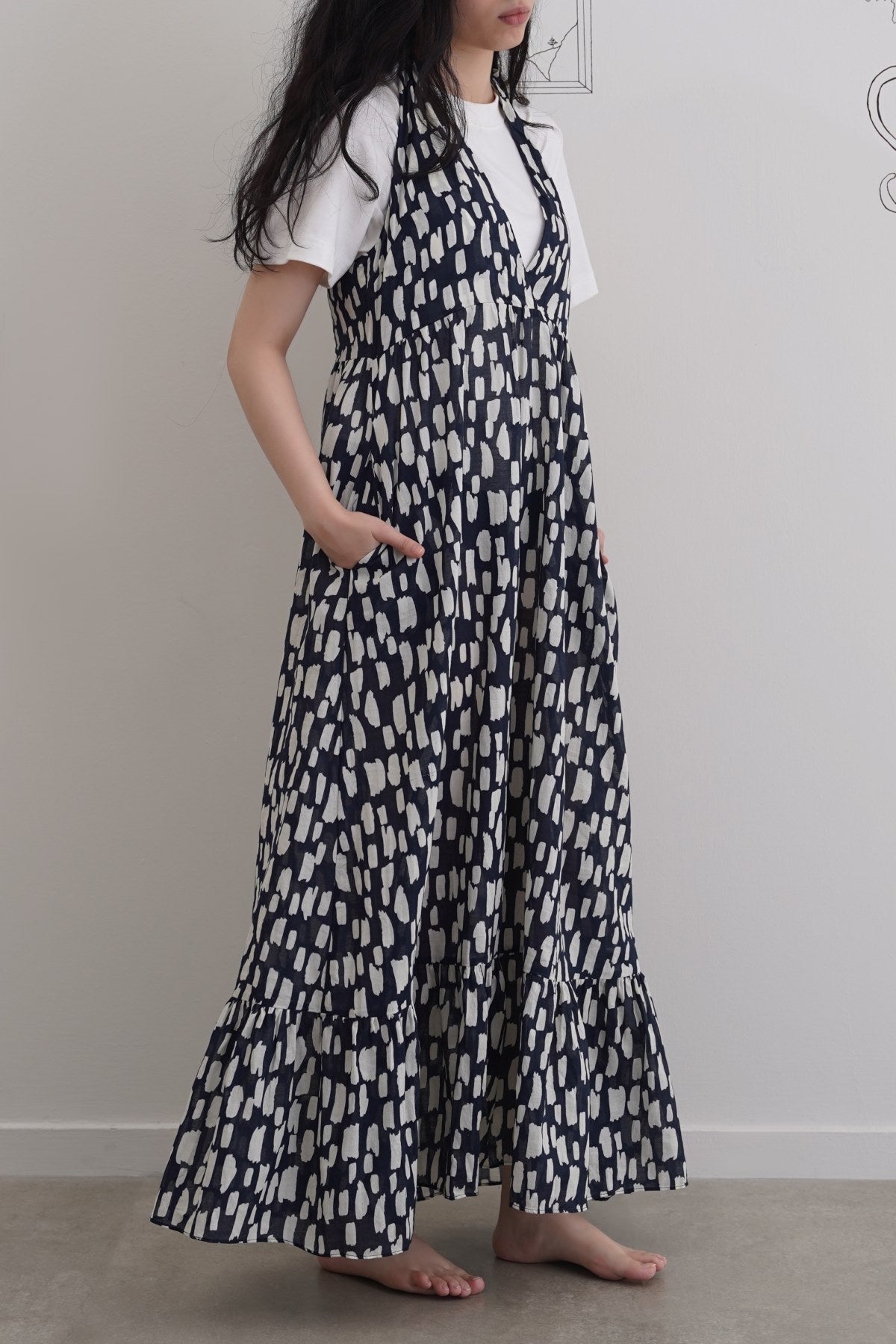 BLACK COTTON HALTER DRESS