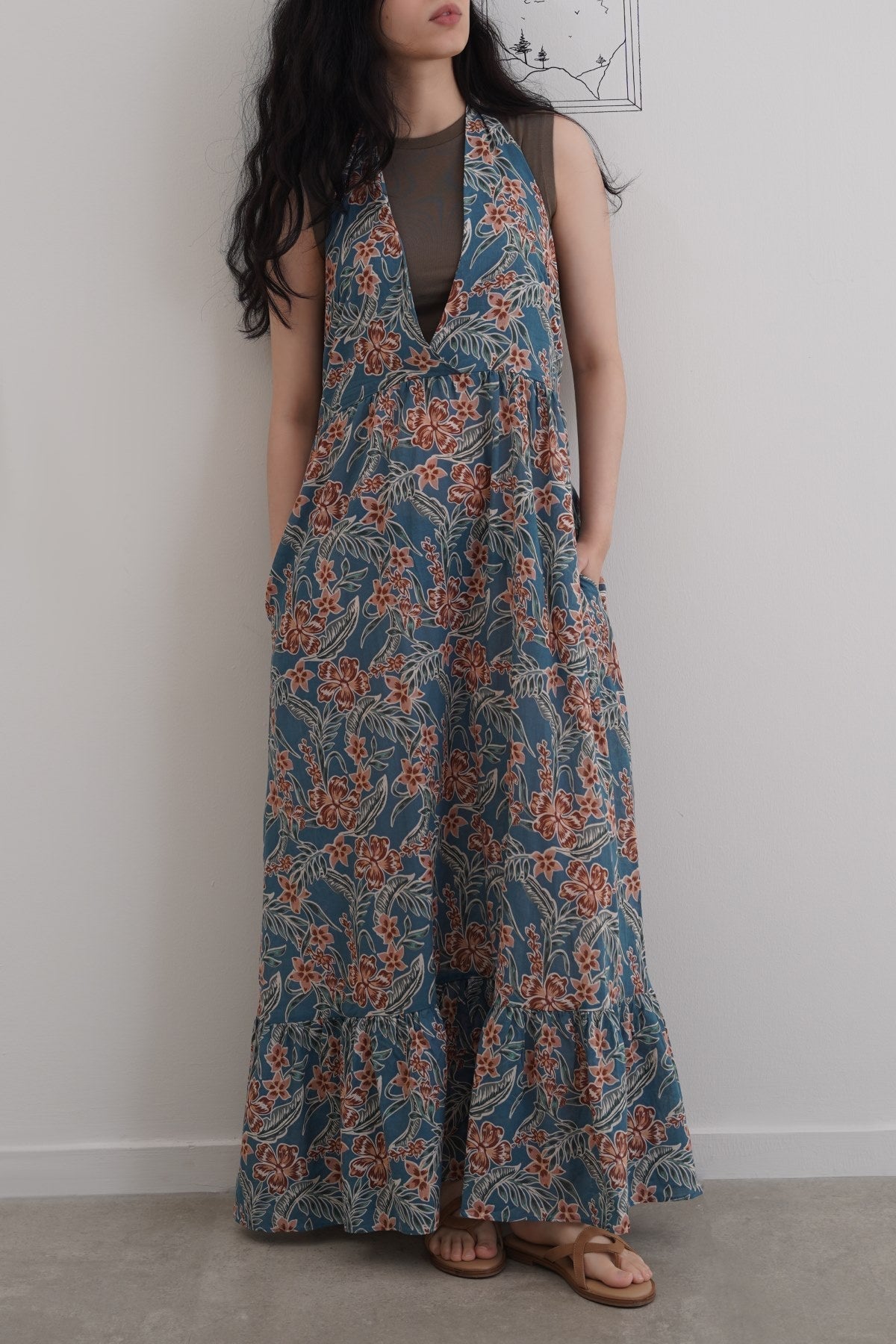 BLUE COTTON HALTER DRESS