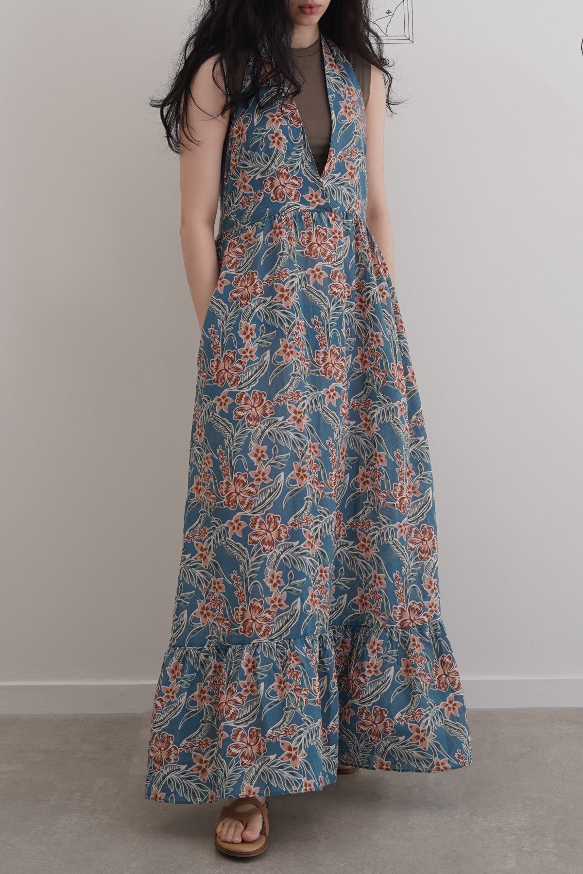 BLUE COTTON HALTER DRESS