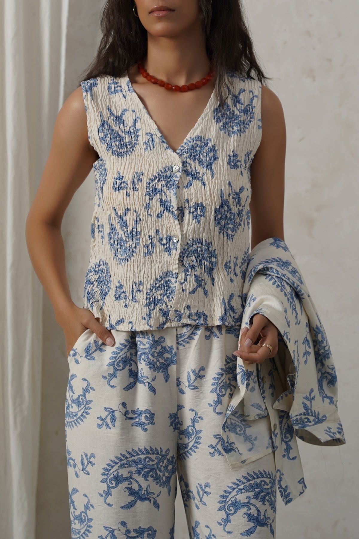 BLUE BLUE SMOCKED VEST