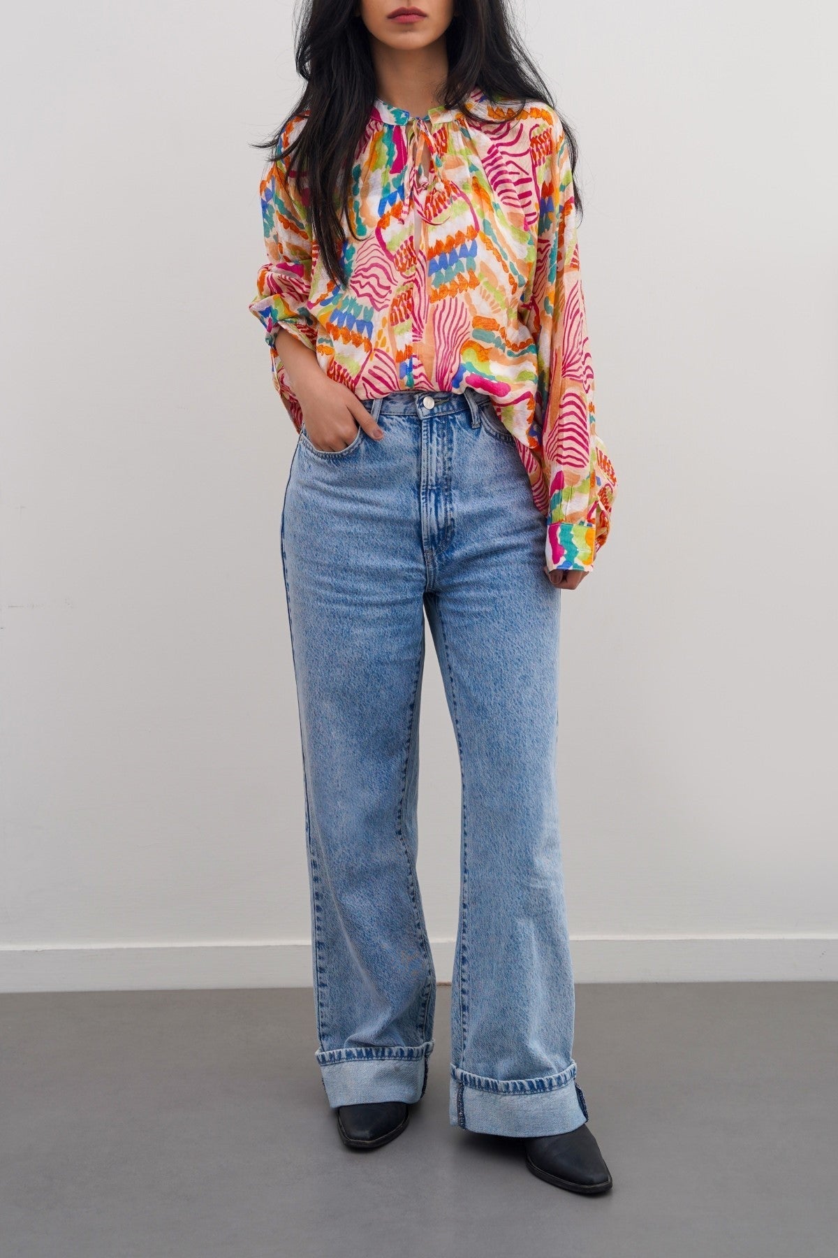 BEIGE CACTUS SILK BLOUSE