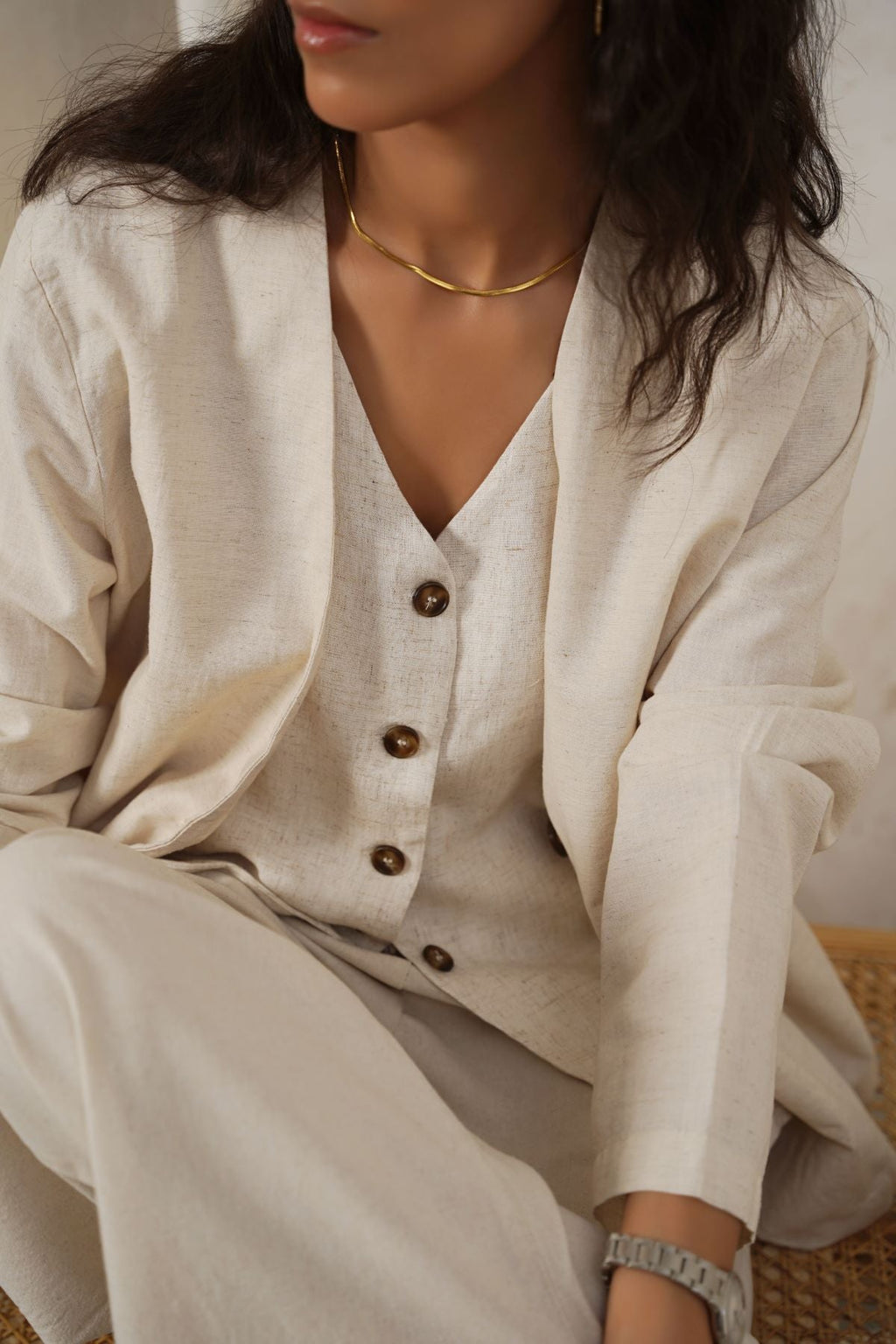 BEIGE CASUAL LINEN VEST