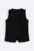 BLACK CASUAL LINEN VEST