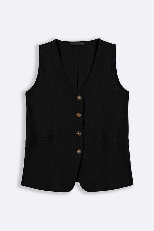 BLACK CASUAL LINEN VEST