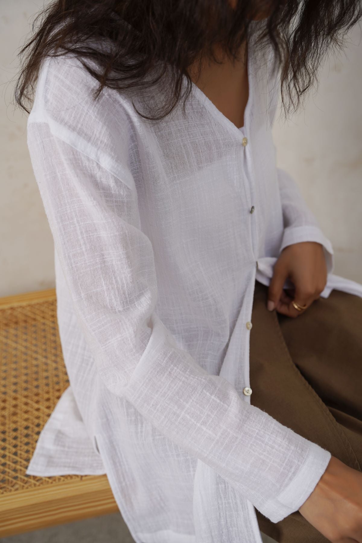 WHITE PURE COTTON GAUZE BLOUSE