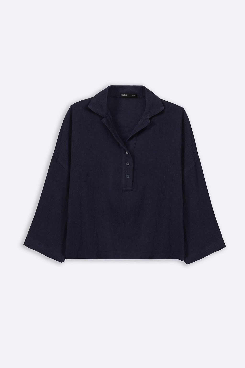 NAVY LINEN HALF PLACKET SHIRT