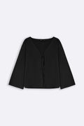 BLACK LINEN BOW BLOUSE