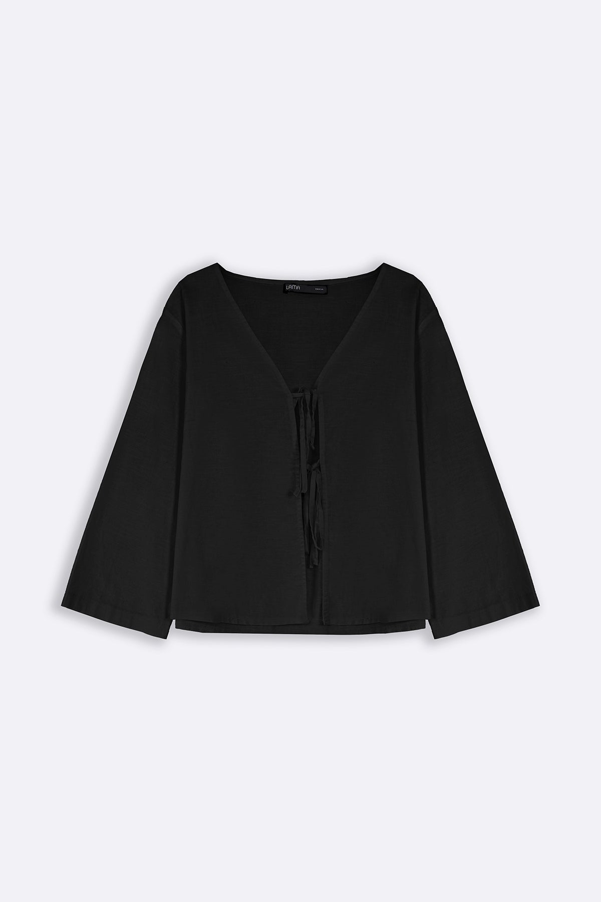 BLACK LINEN BOW BLOUSE