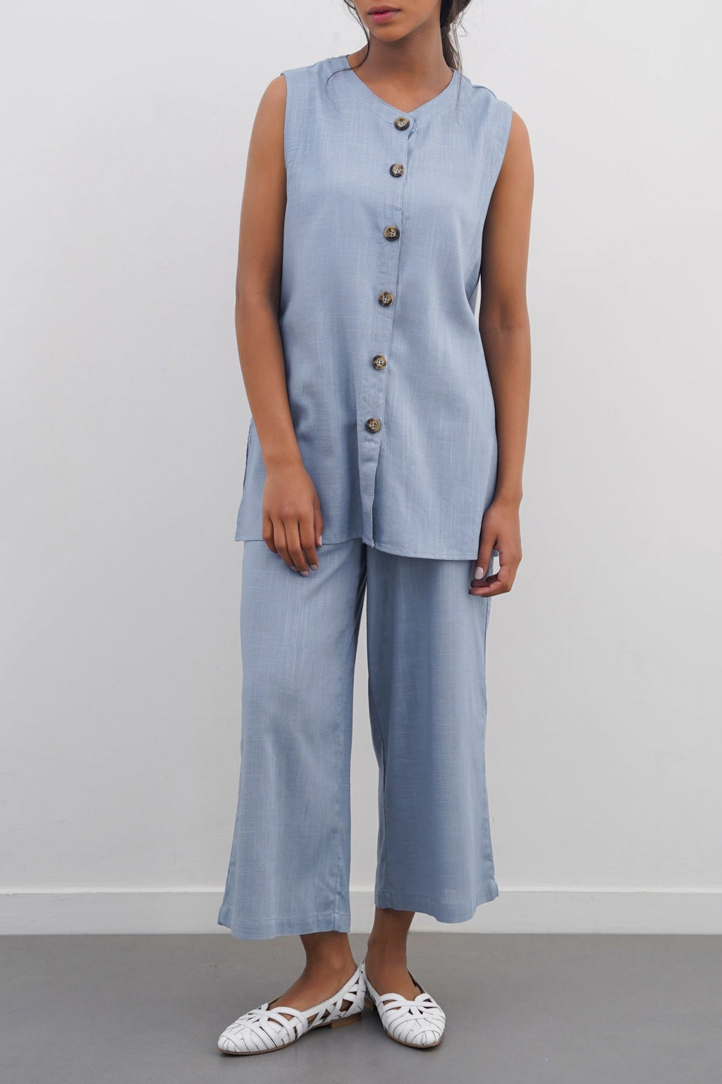 BLUE LINEN SAINT TROPEZ BLOUSE