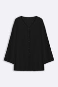 BLACK FLOWY TEXTURED BLOUSE