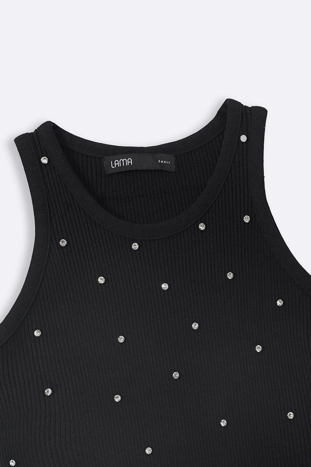 BLACK EMBELLISHED RIBBED TANK