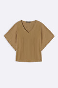 TAUPE BATWING FLOWY SHIRT