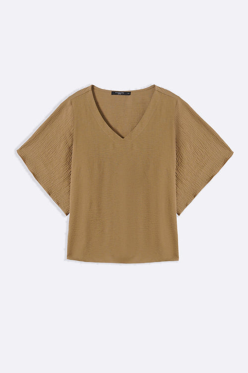 TAUPE BATWING FLOWY SHIRT