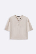 IVORY STRETCHY HENLEY TOP