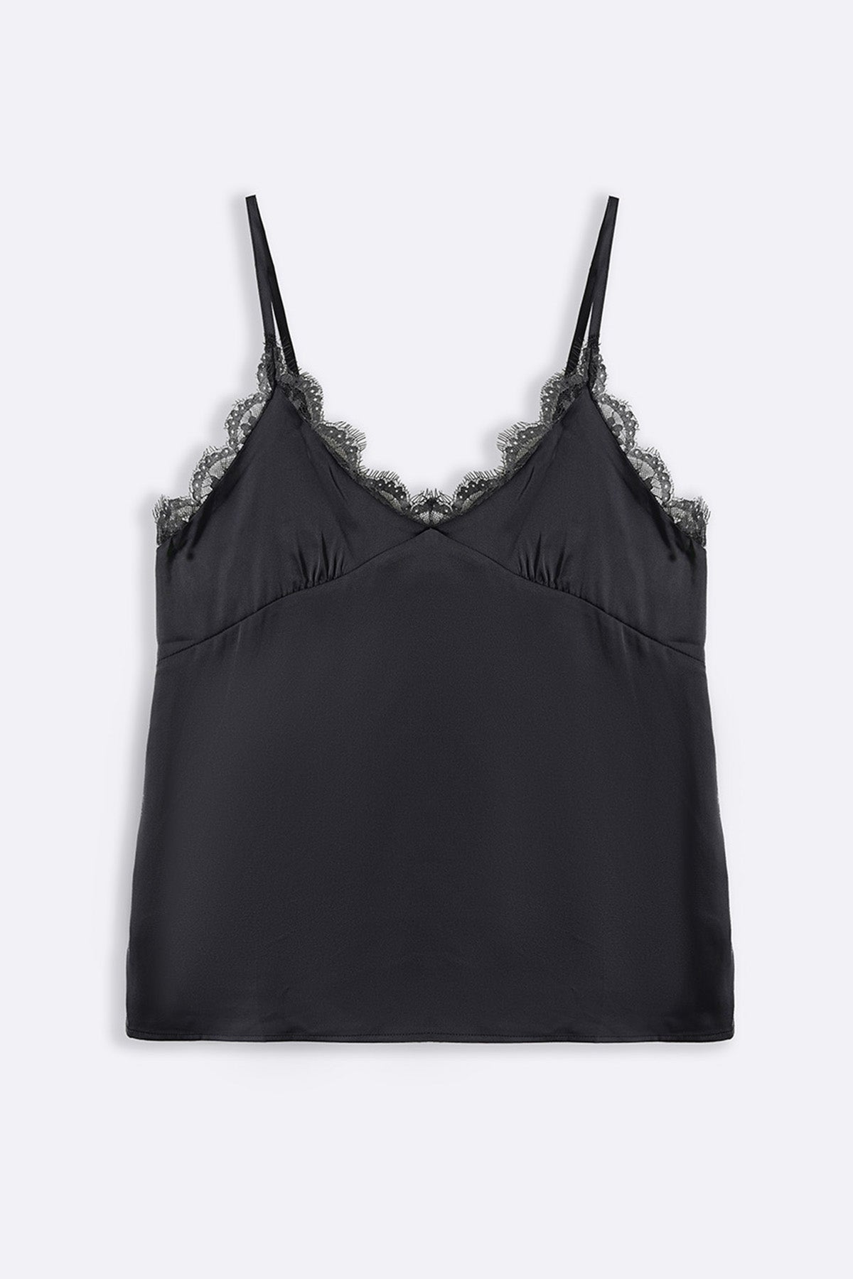 MIDNIGHT BLUE SILK LACE CAMISOLE TOP