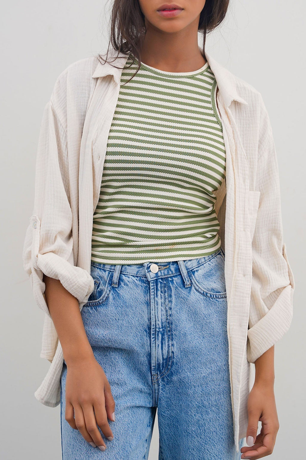 GREEN STRIPED TANK TOP