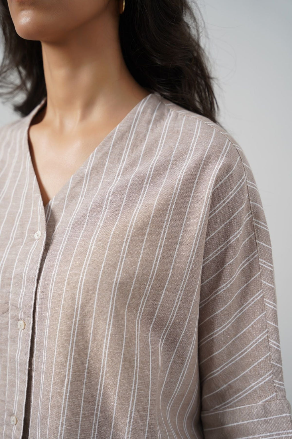 BEIGE LINEN BATWING SHIRT