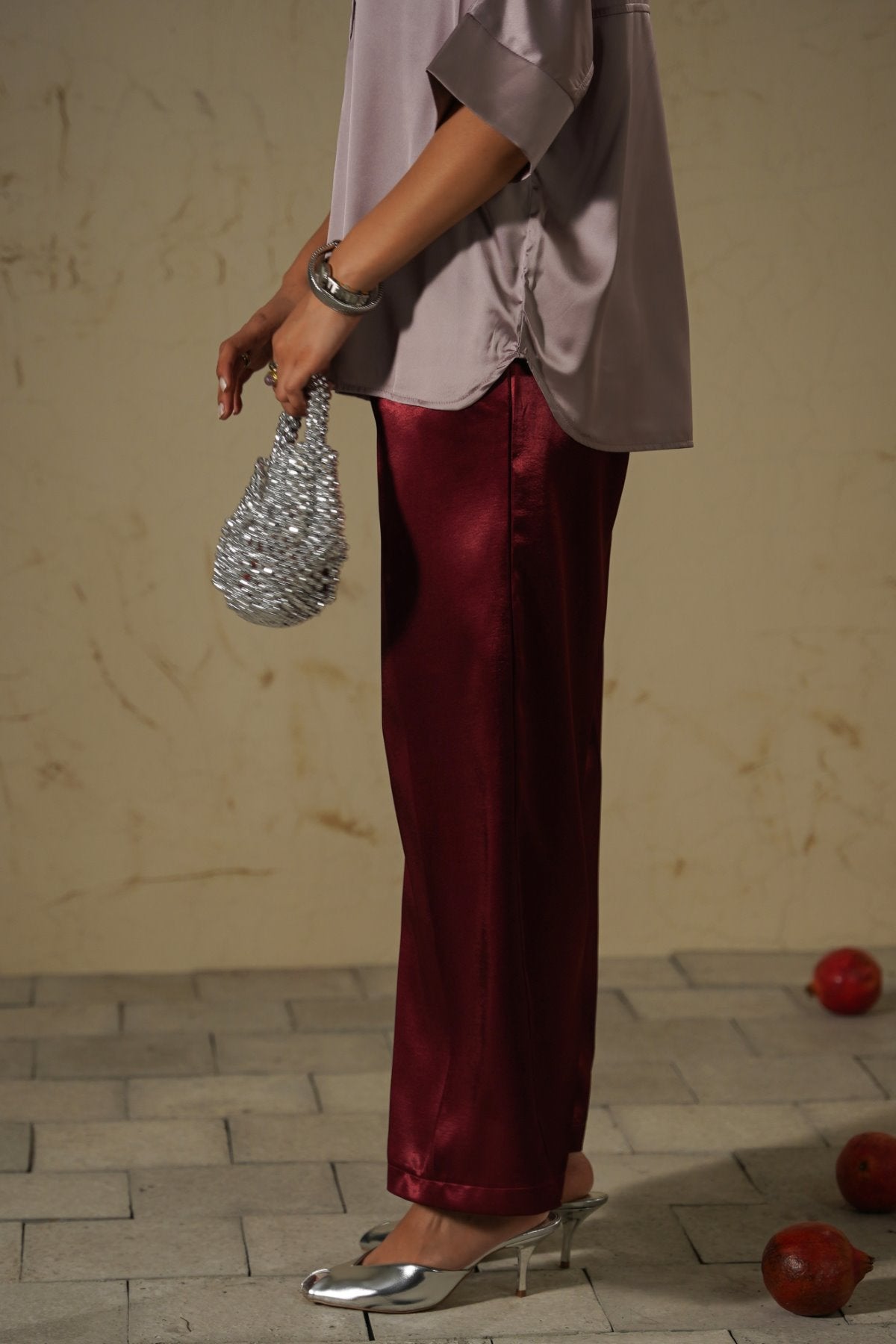 OX BLOOD SILKY FORMAL PANTS