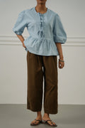 BROWN COTTON HERRINGBONE PANTS