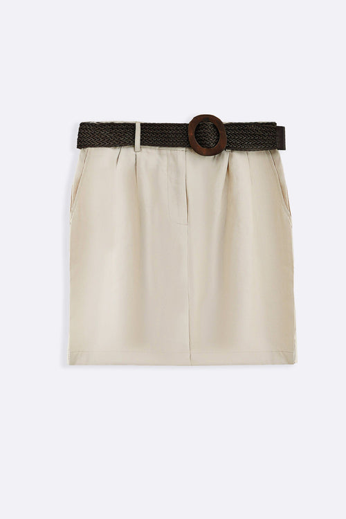 CREAM BELTED PLEAT SHORTS