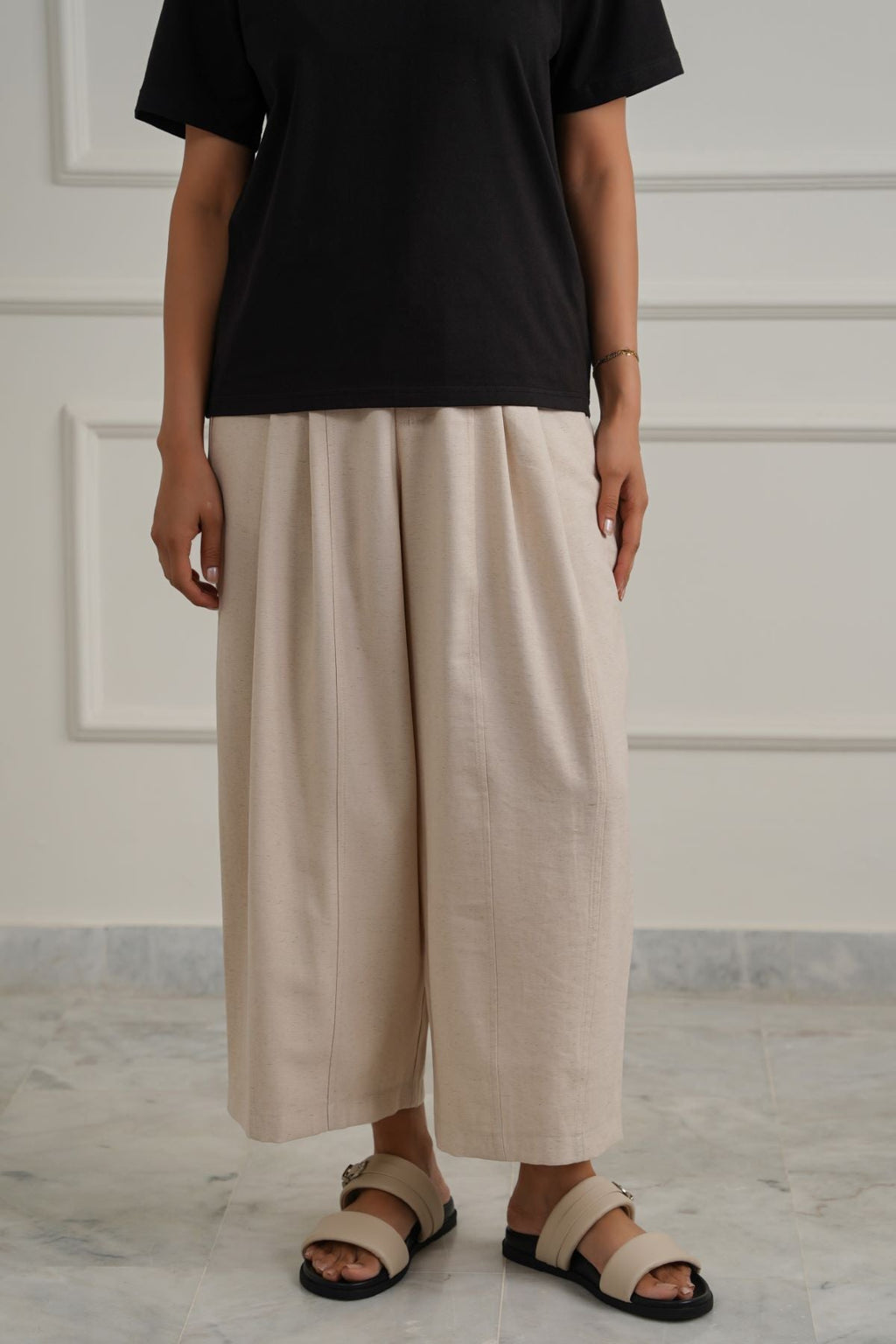 OAT WHITE COTTON-TENCEL CROPPED PANTS