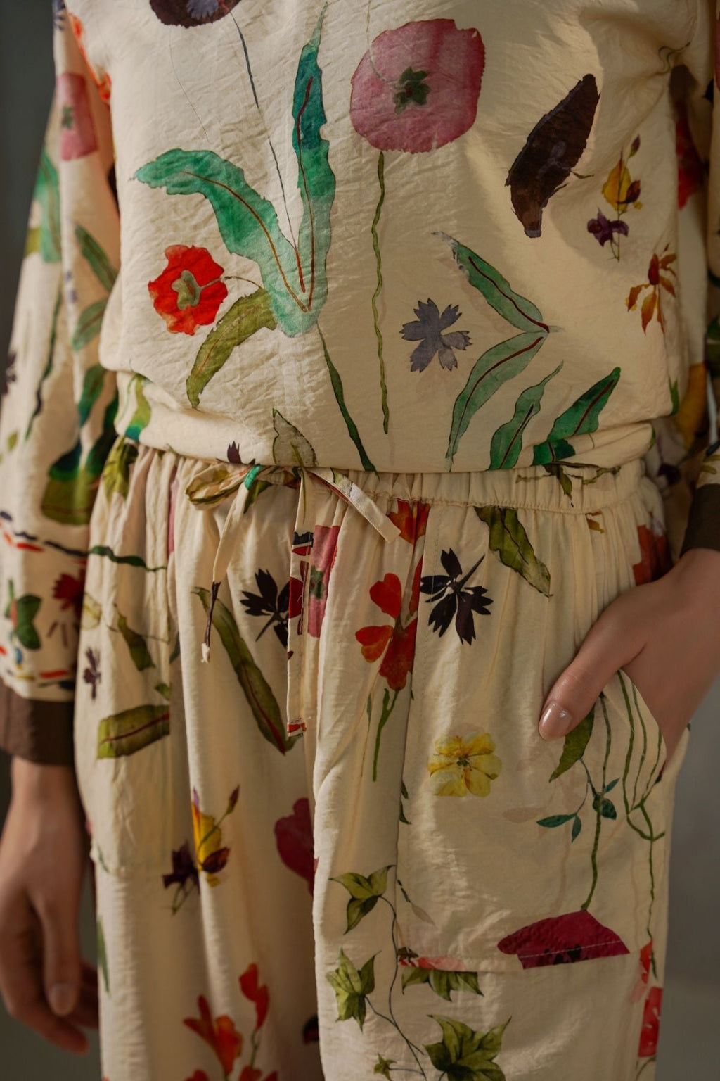 CREAM FERN & POPPY PANTS
