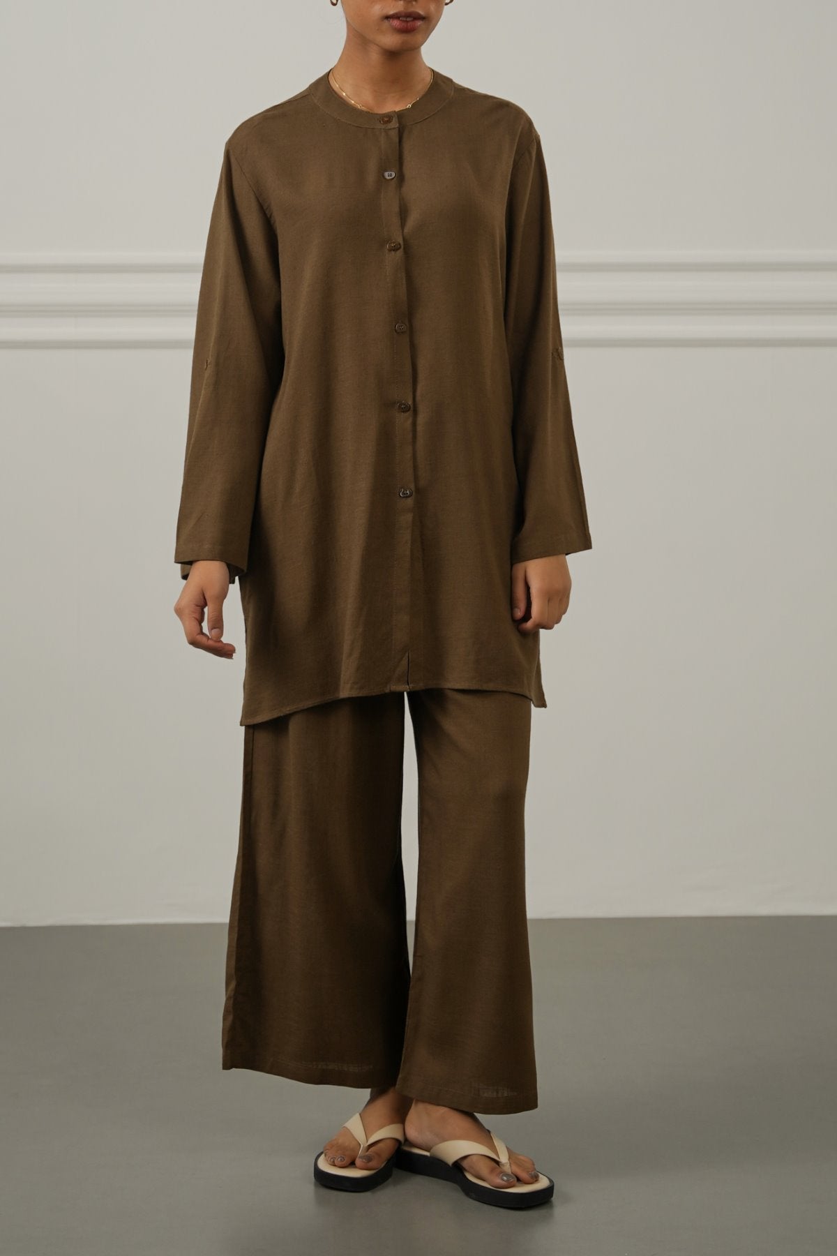 BROWN LINEN BLEND EASE CULOTTES