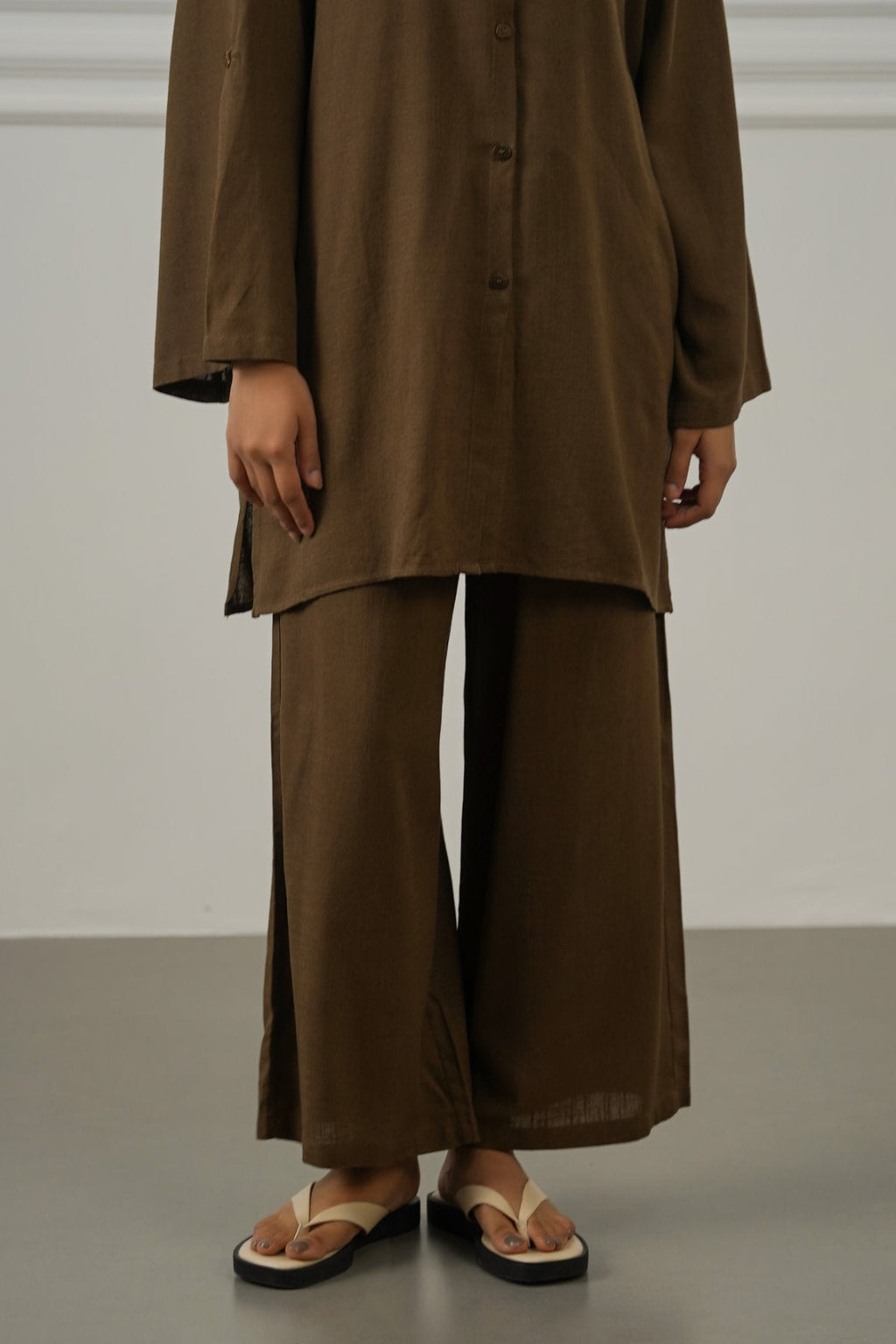 BROWN LINEN BLEND EASE CULOTTES