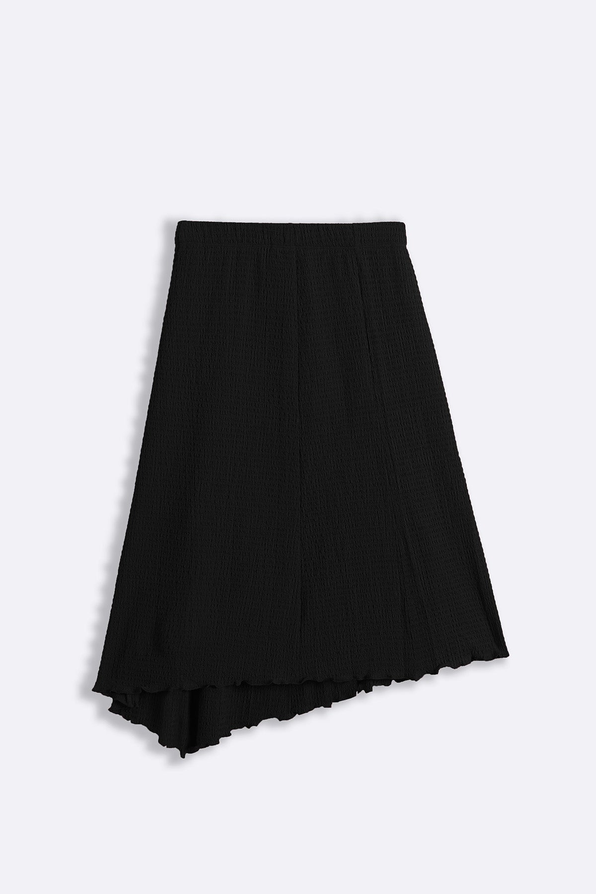 BLACK ASYMMETRIC CRINKLE SKIRT