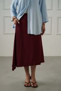 BURGUNDY ASYMMETRIC CRINKLE SKIRT
