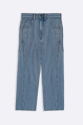 MID BLUE MID RISE BARREL JEANS