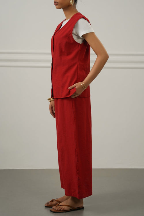 RED CASUAL COTTON MIX CULOTTES