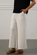 WHITE CROPPED WIDE-LEG PANTS