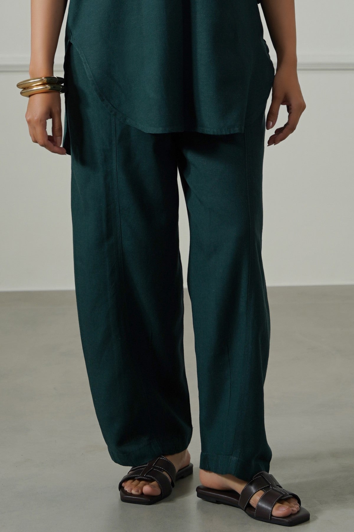 FOREST GREEN LINEN BLEND PANTS
