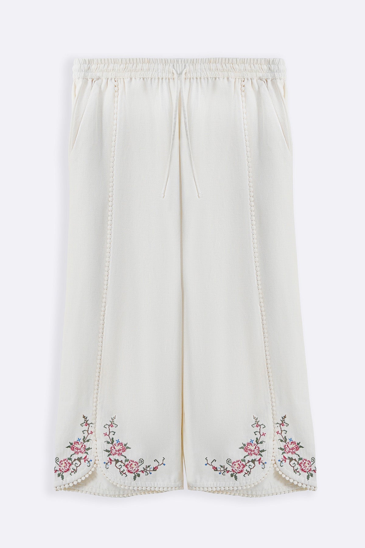 ECRU COTTON LACE ROSE PANTS