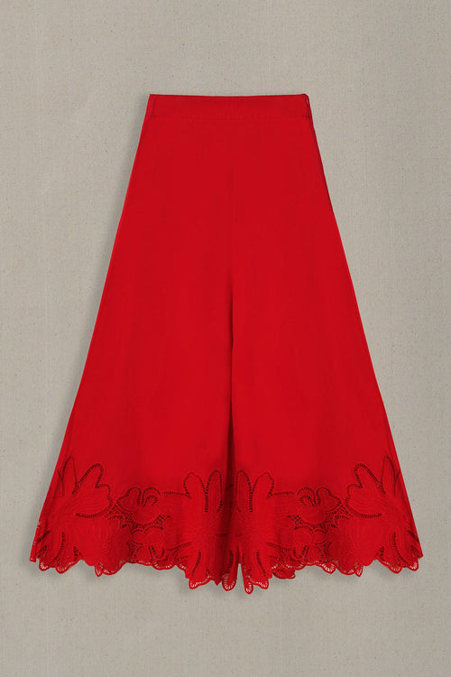 RED BOTANICAL CUTWORK PANTS