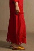 RED BOTANICAL CUTWORK PANTS