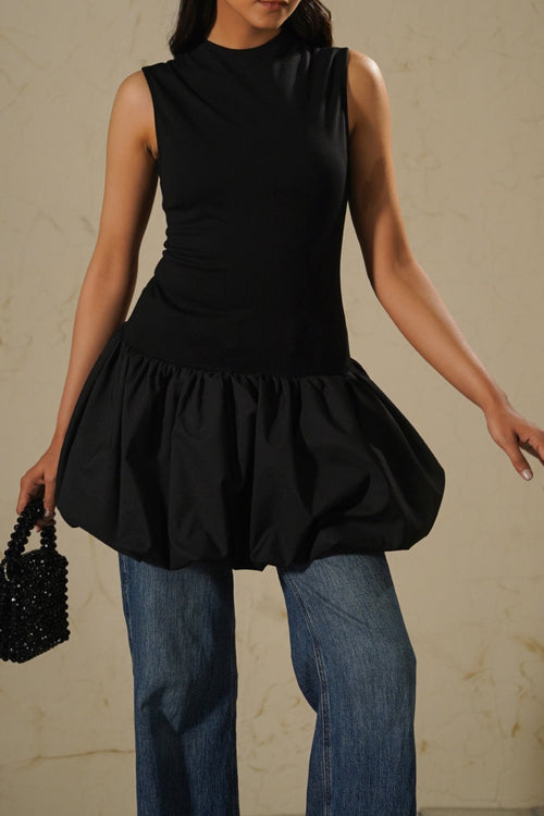 BLACK 1964 POUF MINI DRESS
