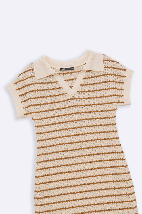 CAMEL CROCHET COLUMN DRESS