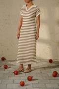 CAMEL CROCHET COLUMN DRESS