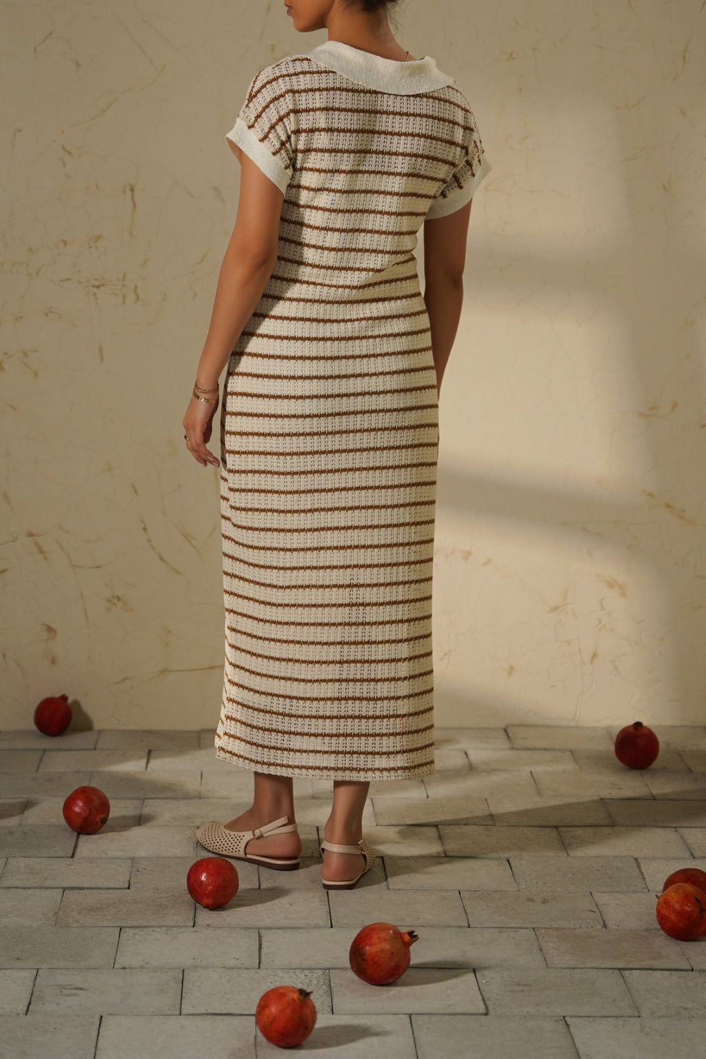 CAMEL CROCHET COLUMN DRESS