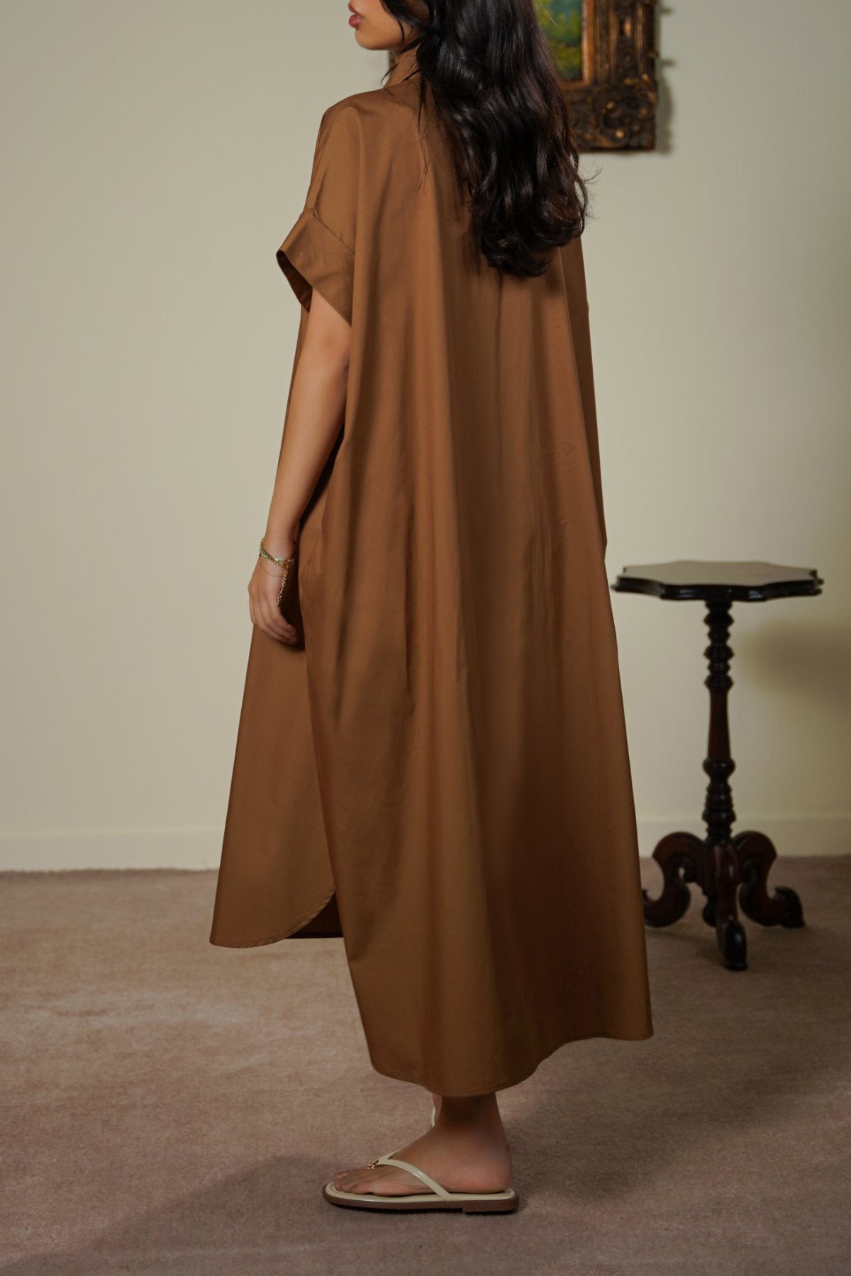 BROWN ONE SIZE COTTON SHIRT DRESS