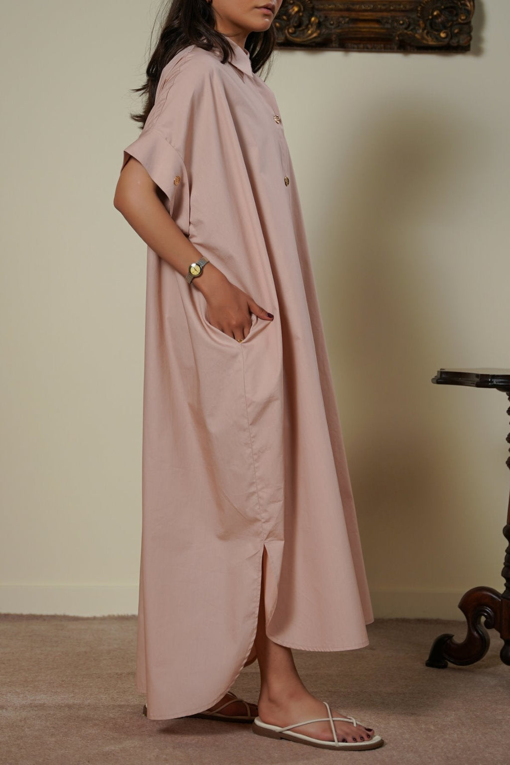 TEA PINK ONE SIZE COTTON SHIRT DRESS
