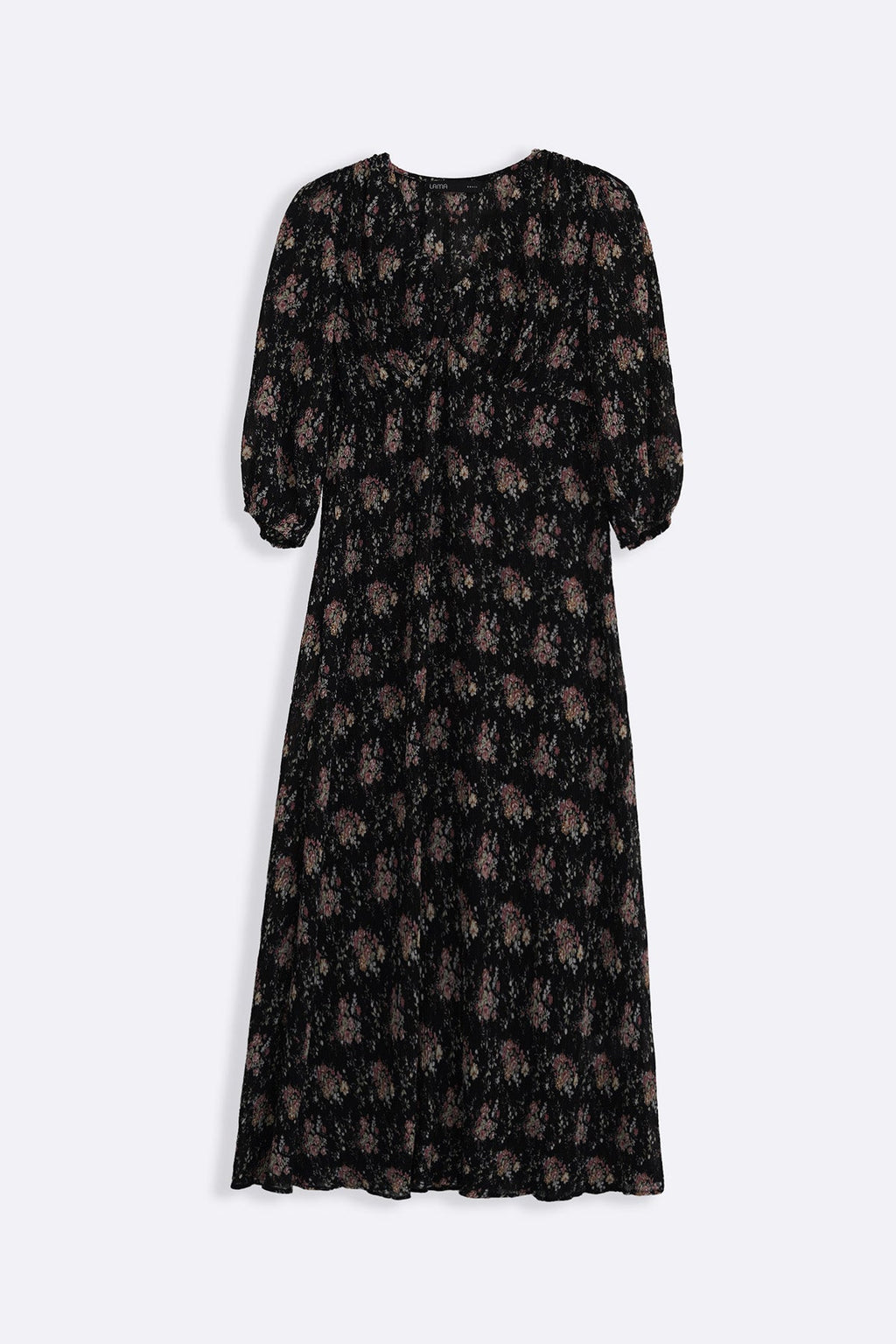 BLACK CRINKLE NIGHT BLOOM DRESS