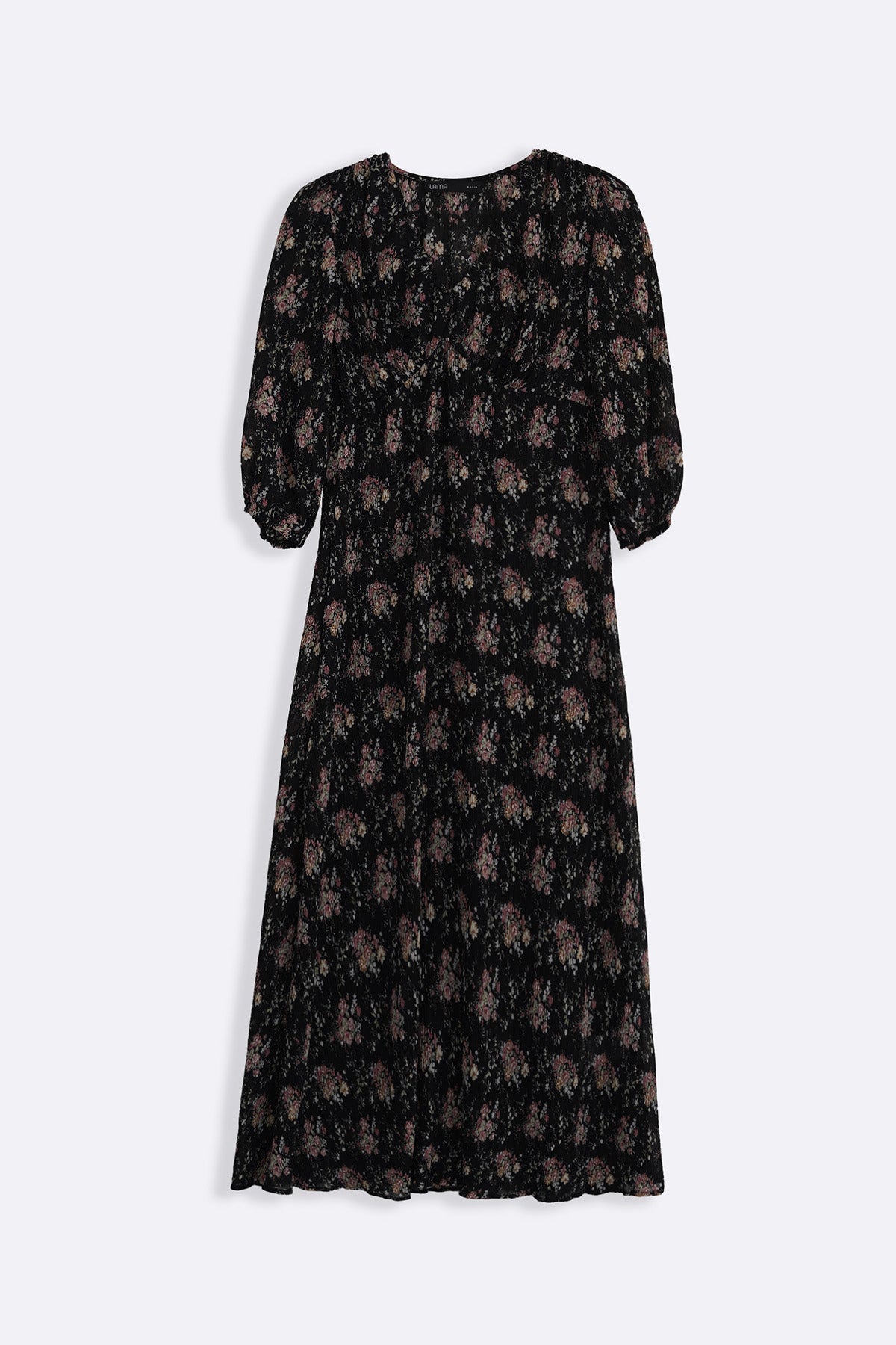 BLACK CRINKLE NIGHT BLOOM DRESS