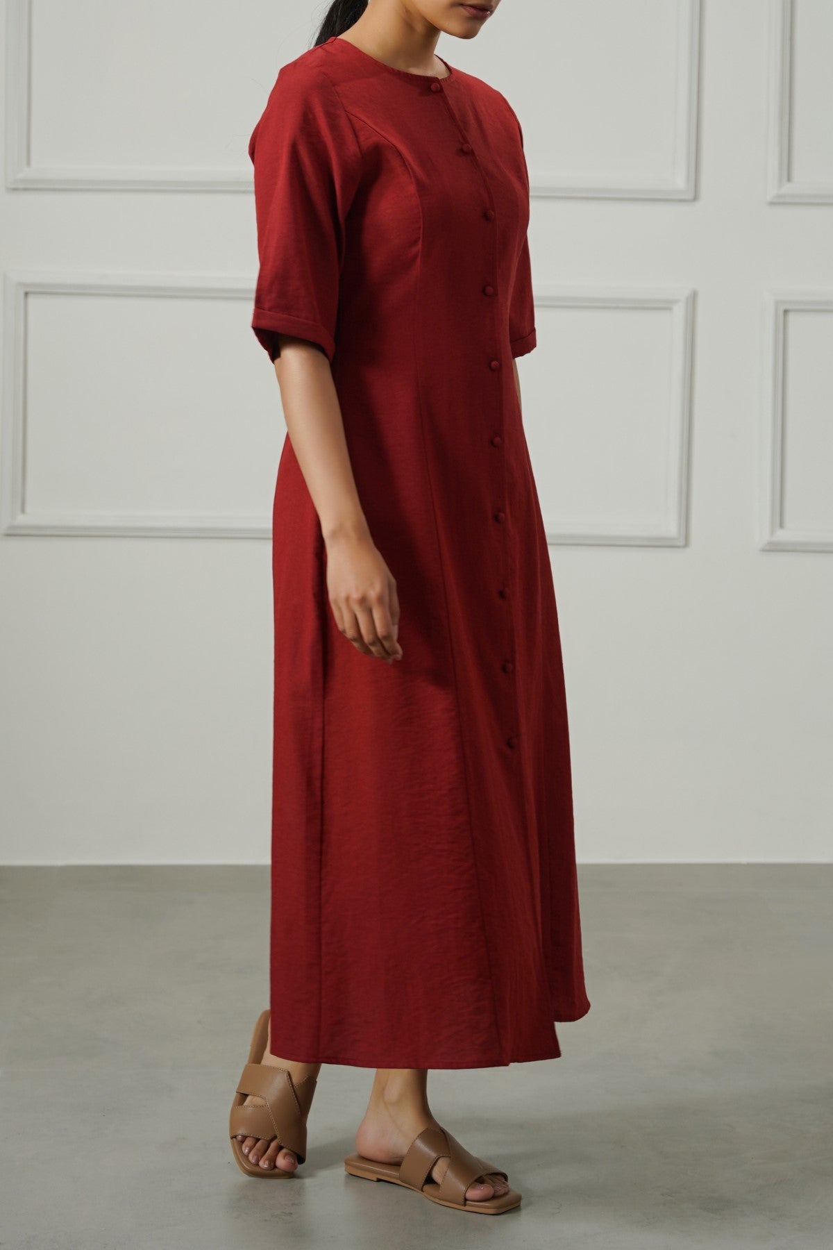 RUST TAILORED PANEL DRESS