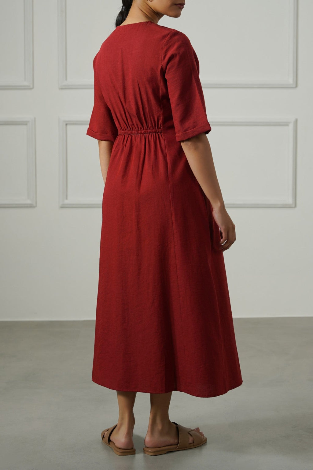 RUST TAILORED PANEL DRESS
